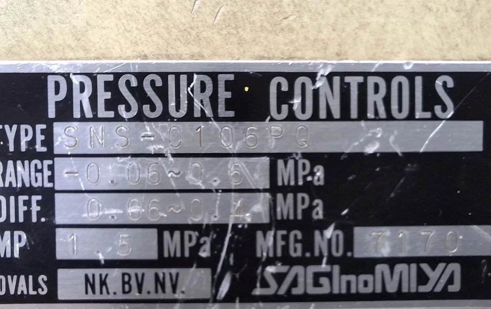 SAGINOMIYA PRESSURE CONTROLS SNS C106PQ